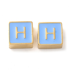 Letter H 304 aus Stahl-Email-Perlen, echt 14 k vergoldet, Quadrat mit Buchstaben, Buchstabe h, 8x8x4 mm, Bohrung: 2 mm