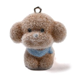 Собака Кулоны из флокированной смолы, с железной платиной петлей, плюшевый, 29x29x24.5 мм, отверстие : 2 мм