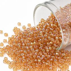 (162B) Transparent AB Medium Topaz TOHO Round Seed Beads, Japanese Seed Beads, (162B) Transparent AB Medium Topaz, 11/0, 2.2mm, Hole: 0.8mm, about 1110pcs/bottle, 10g/bottle