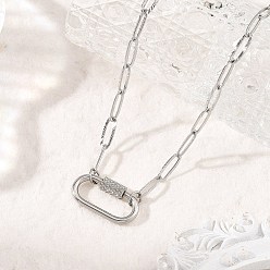 Stainless Steel Color 304 Stainless Steel Oval Screw Carabiner Lock Pendant Textured Paperclip Chain Necklaces, Tarnish Free, Stainless Steel Color, 17.32 inch(44cm)