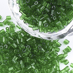 Green FGB Grade A Glass Seed Beads, Hexagon(Two Cut), Transparent Colours, Green, 1.5~2.5x1.5~2mm, Hole: 0.8mm, about 2100pcs/bag, 450g/bag