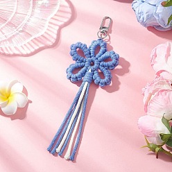 Васильковый Подвески из хлопковых ниток с цветами, с поворотными застежками сплава, васильковый, 190 мм