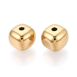 Настоящее золото 18K 304 из нержавеющей стали бусы, кубические, реальный 18 k позолоченный, 8.5x8.5x7.5 мм, отверстие : 1.6 мм