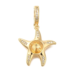 Настоящее золото 18K Латунные микро-паве кубические цирконии европейские подвески-подвески, привязка поручительств, за половину пробурено бисера, без кадмия, без никеля и без свинца, прелести морская звезда, реальный 18 k позолоченный, 33x20x3 мм, отверстие : 5.5x4.5 мм
