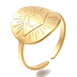 Золотой 304 из нержавеющей стали манжеты кольца, с глаз картина, золотые, регулируемый, 14.5 мм