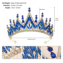 Капри Синий Ободки для волос с короной из сплава и стразами, для женщин девочек свадебное украшение, Капри синий, 133 мм