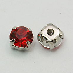 Красный Шить на горный хрусталь, многожильных ссылки, акриловые горный хрусталь, с настройками латуни, аксессуары для одежды, красные, 5x5x4 мм, отверстие : 1~1.5 мм