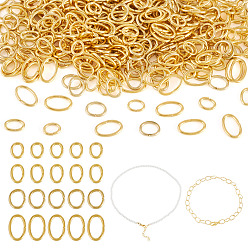 Настоящее золото 18K 400 шт. 4 стили 304 соединительные кольца из нержавеющей стали, открытые кольца прыжок, овальные, реальный 18 k позолоченный, 4~5x5~8x0.8 мм, внутренний диаметр: 2.5~3x4~6.5 мм, 100 шт / стиль