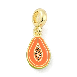 Other Fruits Латунные эмалевые фрукты европейские подвески, Подвески с большими отверстиями, без кадмия и без свинца, реальный 18 k позолоченный, папайя, 29.5 мм, отверстие : 5 мм