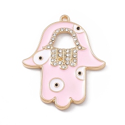 Лавандовый румянец Подвески из эмали и сплава, с кристально горный хрусталь, рука хамса с оберегами от сглаза, золотой свет, лавандовый румянец, 38.5x31x2.5 мм, отверстие : 1.6 мм