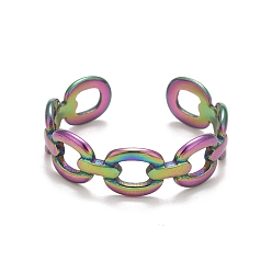 Rainbow Color Rainbow Color Ion Plating(IP) 304 Stainless Steel Oval Wrap Open Cuff Ring for Women, US Size 6 3/4(17.1mm)