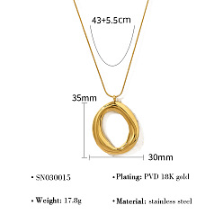 Oval 304 Подвеска из нержавеющей стали, круглая цепочка-змейка для женщин, реальный 18 k позолоченный, овальные, 16.93 дюйм (43 см), Кулон : 35x30 мм