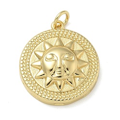 Настоящее золото 18K Стойки обшивки латунные подвески, долговечный, без свинца и без кадмия, плоский круглый с солнечными чарами, с целью перехода в кольце, реальный 18 k позолоченный, 21.5x19x5 мм, отверстие : 3 мм