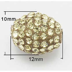 Светлый Золото-желтый Бусины со стразами из смолы, овальные, светлый золотарник желтый, 12x10 мм, отверстие : 1.5 мм