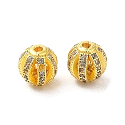 Real 18K Gold Plated Rack Plating Brass Pave Cubic Zirconia Beads, Long-Lasting Plated, Round, Real 18K Gold Plated, 7.5x8mm, Hole: 1.6mm