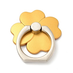Golden Zinc Alloy Clover Cell Phone Holder Stand Findings, Rotation Finger Grip Ring Kickstand Settings, Golden, 4.2x1.85x0.3cm