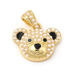Белый Подвески из латуни с эмалью в стойку, с пластиковой имитационной жемчужиной, без кадмия и без свинца, реальный 18 k позолоченный, медведь, белые, 19x22.5x7 мм, отверстие : 4x6 мм