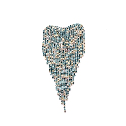 Teal Zinc Alloy Rhinestone Cup Chain Shoulder Knot, with Felt Back, Garment Accessories, Heart, Platinum, Teal, 90x55x4mm