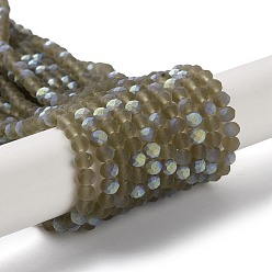 Серый Прозрачные стеклянные бусины, граненые, матовые, с половинным покрытием ab цвета, рондель, серые, 4~4.5x3.5~4 мм, отверстие : 1 мм, около 110~115 шт / нитка, 39~40 см