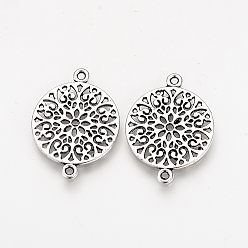 Antik Silber Farbe Tibetische Legierungsverbindungsverbinder, flachen, runden und Blumen, Cadmiumfrei und Nickel frei und Bleifrei, Antik Silber Farbe, 24x18x1 mm, Bohrung: 1.5 mm, ca. 720 Stk. / 1000 g