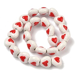 Белый Фарфоровые эмалированные бусины ручной работы с узором в виде сердечек, сердце, пастельный фарфор, белые, 15.5x16~16.5x10.5~11 мм, отверстие : 1.8~2 мм