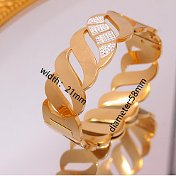 Twist 304 микропроцессор из нержавеющей стали, кубический цирконий, широкие браслеты для женщин, реальный 18 k позолоченный, твист, внутренний диаметр: 2-1/4 дюйм (5.8 см)