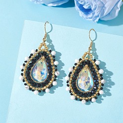 Говлит Серьги-подвески в форме капли, выполненные из бисера и стекла., с натуральным говлитом и 304 крючками для сережек из нержавеющей стали, золотые, 54.5x30.5 мм