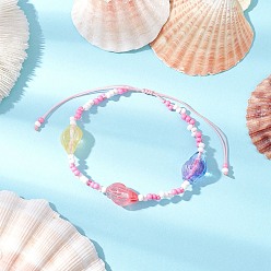 Ярко-Розовый Регулируемые браслеты из нейлонового шнура с плетеными бусинами, браслеты из стеклянных бусин-ракушек для женщин, со стеклянными бисеринами, ярко-розовый, внутренний диаметр: 1-7/8~3-3/8 дюйм (4.8~8.6 см)