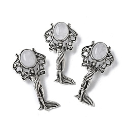 Хрусталь Подвески из натурального кварца и латуни ангел, с целью перехода в кольце, античное серебро, 38x19.5x7.5~9.5 мм, отверстие : 2x6.5 мм