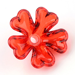 Red Transparent Acrylic Beads, Flower, Red, 16x17x6mm, Hole: 2mm, about 1175pcs/500g