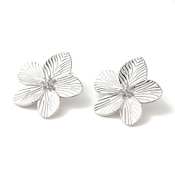 Платина Серьги-гвоздики из латуни с реечным покрытием, без кадмия и без свинца, долговечный, цветок, платина, 29.5x28 мм