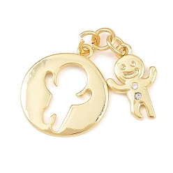Настоящее золото 18K Латунные микро проложить кубического циркония подвески, плоские круглые и пряничные человечки, долговечный, стойки покрытие, без свинца и без кадмия, реальный 18 k позолоченный, 20x18x1.5 мм, Перейти кольцо: 5x1 мм, внутренний диаметр: 3 мм