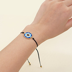 Черный Шестиугольник с браслетами от сглаза, стеклянные бусины плетеные браслеты из бисера для женщин, чёрные, внутренний диаметр: 11 дюйм (28 см)