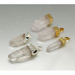 Quartz Crystal Mixed Natural Raw Rough Gemstone Crystal Pendants, with Brass Findings, Irregular Nuggets, 26~58x8~20x12~15mm, Hole: 7x4mm