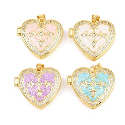Mixed Color Brass Locket Pendants, with Enamel & Cubic Zirconia, Cadmium Free & Lead Free, Real 18K Gold Plated, Rack Plating, Long-Lasting Plated, Heart Charms, Mixed Color, 22.5x24x9mm, Hole: 3x5mm