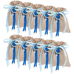 Папайя Оранжевый Прямоугольные пакеты из мешковины с бантом, шнурок сумки, с подвесками от сглаза из сплава эмали и латунными застежками для ключей, papayawhip, 14x10x0.55 см