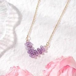 Аметист Натуральный аметист ограненный круглый бисер стрела кулон латунный кабель цепочка ожерелья, золотые, 17.72 дюйм (45 см)