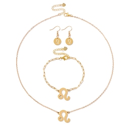 Лео Комплекты женских браслетов из сплава созвездий, серег и ожерелий с подвесками, золотые, Лев, 33x12 мм, 170 мм, 450 мм