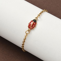 Золотой 304 из нержавеющей стали эмаль ссылка браслеты, браслеты-цепочки для женщин, коровка, ионное покрытие (ip), золотые, 7 дюйм (17.7 см)