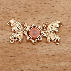 Light Coral Alloy Resin Connector Charms, Double Butterfly, Light Gold, Light Coral, 35x15mm
