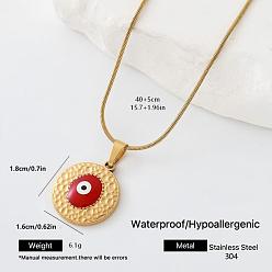 Roja 304 Collares con colgante de ojo turco de acero inoxidable esmaltado para hombres y mujeres, dorado, rojo, 15.75 pulgada (40 cm)