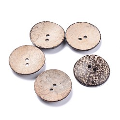 BurlyWood Natural Coconut Buttons, Large Buttons, 2-Hole, Flat Round, BurlyWood, 62.5x6.5~7.5mm, Hole: 5.5mm