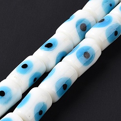 White Handmade Evil Eye Lampwork Beads Strands, Column, White, 15x10mm, Hole: 2mm, about 25pcs/strand, 14.76 inch(37.5cm)