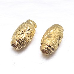 Real 18K Gold Plated Real 18K Gold Plated Oval Sterling Silver Textured Beads, Golden, 7x4mm, Hole: 1.2mm, about 103pcs/20g