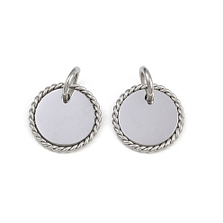 Нержавеющая Сталь Цвет 304 прелести нержавеющей стали, с целью перехода в кольце, плоский круглый шарм, цвет нержавеющей стали, 12x1 мм, отверстие : 4.3 мм