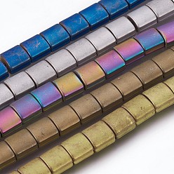 Mixed Color Electroplated Non-magnetic Synthetic Hematite Beads Strands, Frosted, Oval Concave, Mixed Color, 10x10x7mm, Hole: 2mm, about 41pcs/strand, 15.74 inch(40cm)