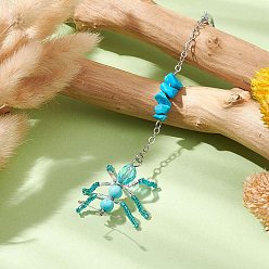 Голубой Подвески из бисера в виде муравья, синтетическая бирюзовая крошка и застежки-клешни из сплава для украшения сумок, голубой, 136 мм