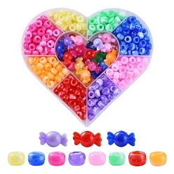 Mixed Color Acrylic European Beads, Imitation Gemstone, Large Hole Beads, Barrel & Heart, Mixed Color, 9x6mm, Hole: 4mm