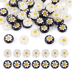 Mixed Color 50Pcs 2 Colors Handmade Millefiori Lampwork Beads, Flat Round, Mixed Color, 10x3.5mm, Hole: 0.8mm, 25pcs/color