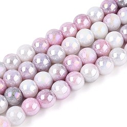 чертополох Гальванические непрозрачные стеклянные бусины, круглые, с покрытием AB цвета, два тона, чертополох, 8~8.5 мм, отверстие : 1~1.2 мм, около 102~105 шт / нитка, 29.13~30.31'' (74~77 см)